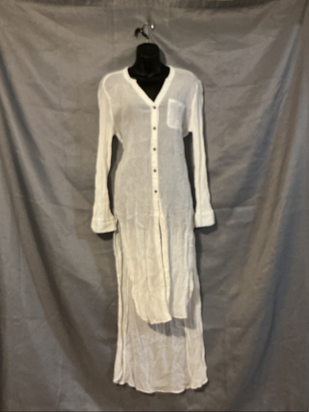 HOLDING HORSES White Sheer Long-Sleeve Button-Front Maxi Dress